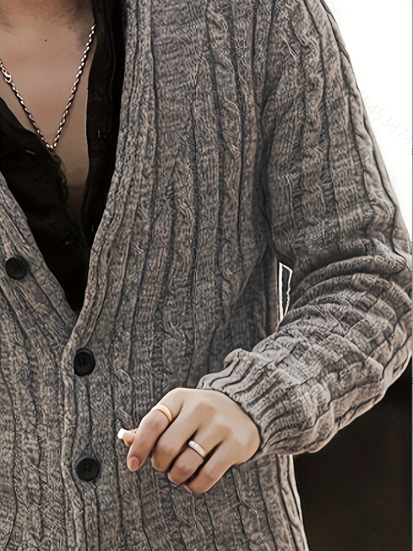 Mens Casual Chunky Knit V-Neck Single-Breasted Button Up Loose Fit Cardigan