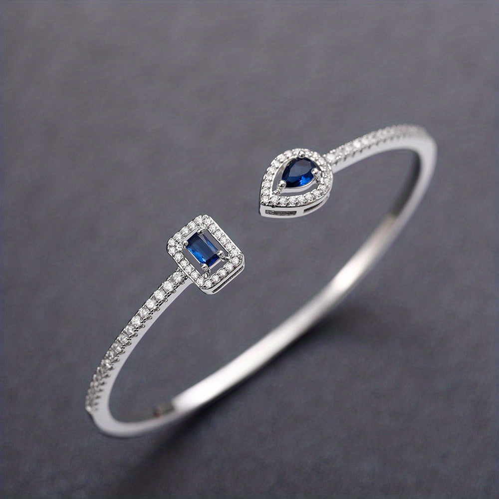 Womens Elegant Cubic Zirconia Geometric Cuff Bracelet
