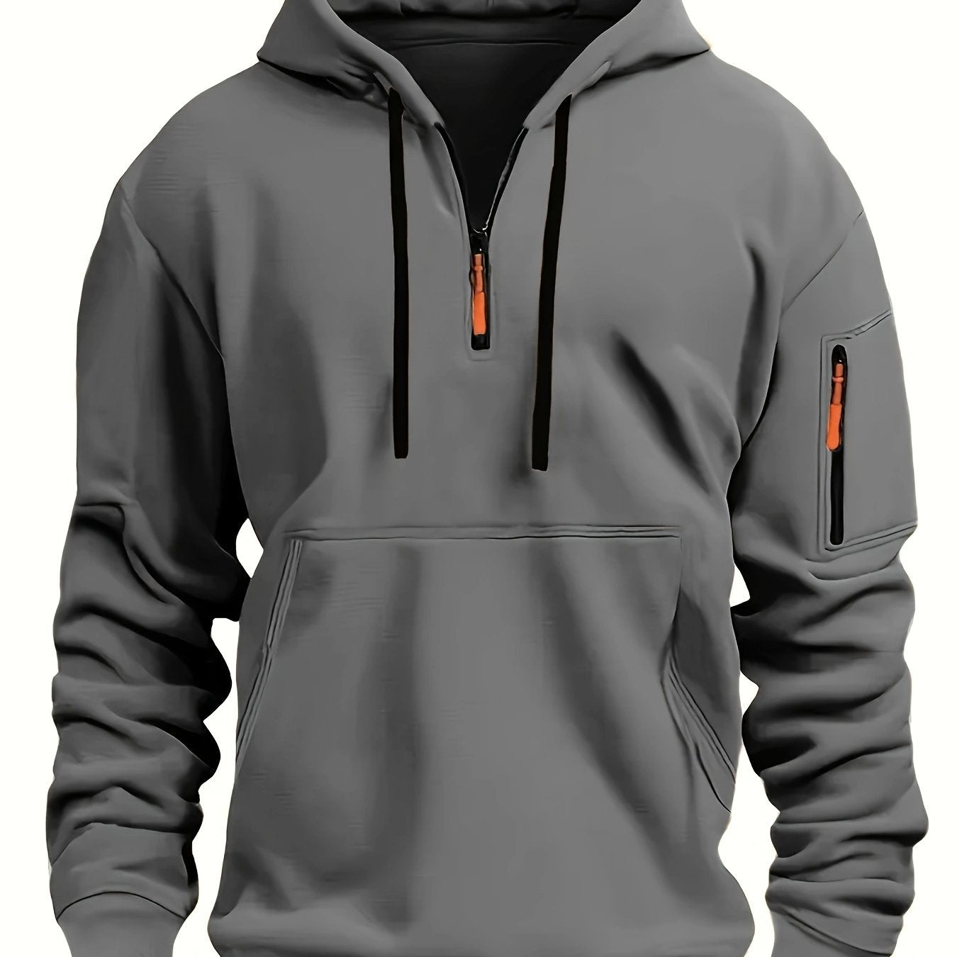 Mens Casual Front Zip-Up Ribbed Cuffs & Hem Regular Fit Minimalist Hooded Sweatshirt
