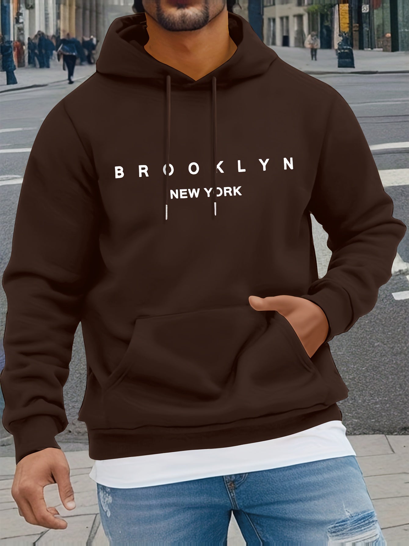 Mens Casual Comfy Classic Letter Print Drawstring Long Sleeve Sweatshirt Hoodie