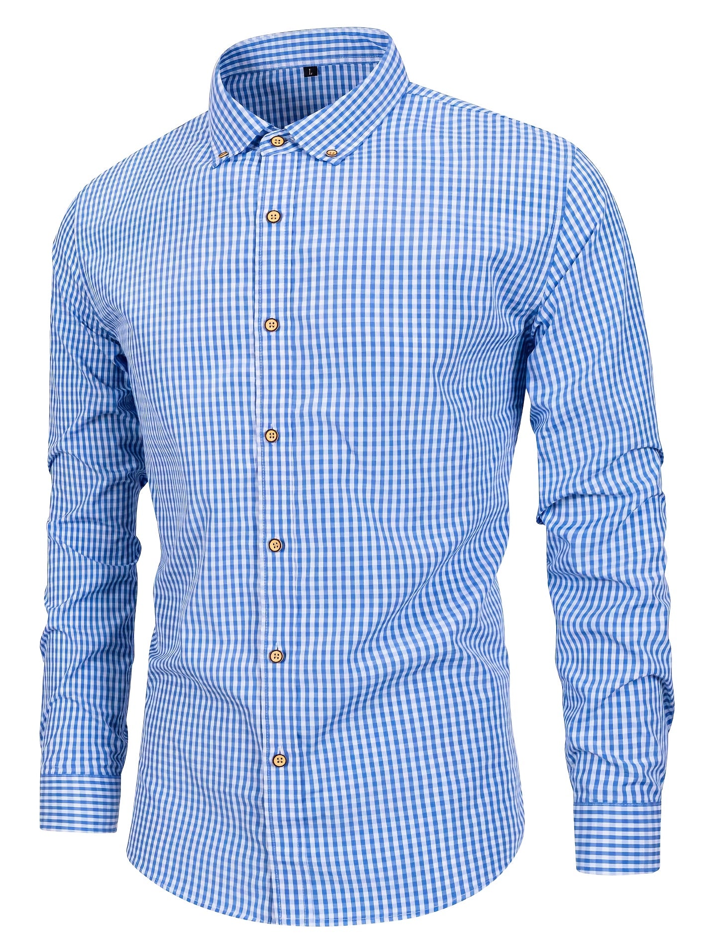 Mens Stylish Gingham Check Casual Long Sleeve Breathable Button-Up Shirt