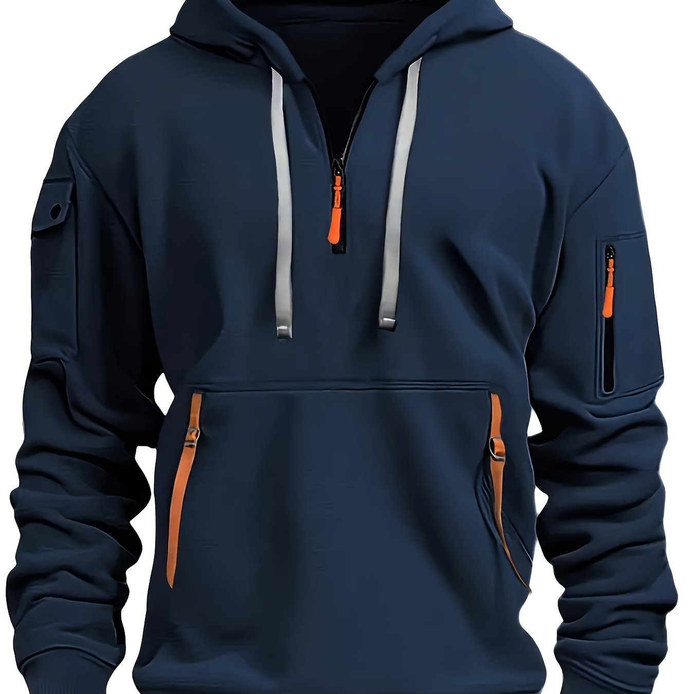 Mens Sporty Casual Hooded Ribbed Cuffs & Hem Solid Colour Sweatshirt