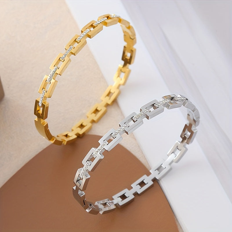 Womens 18K Gold Plated Elegant Rhinestone Studded Infinity Bangle Bracelet