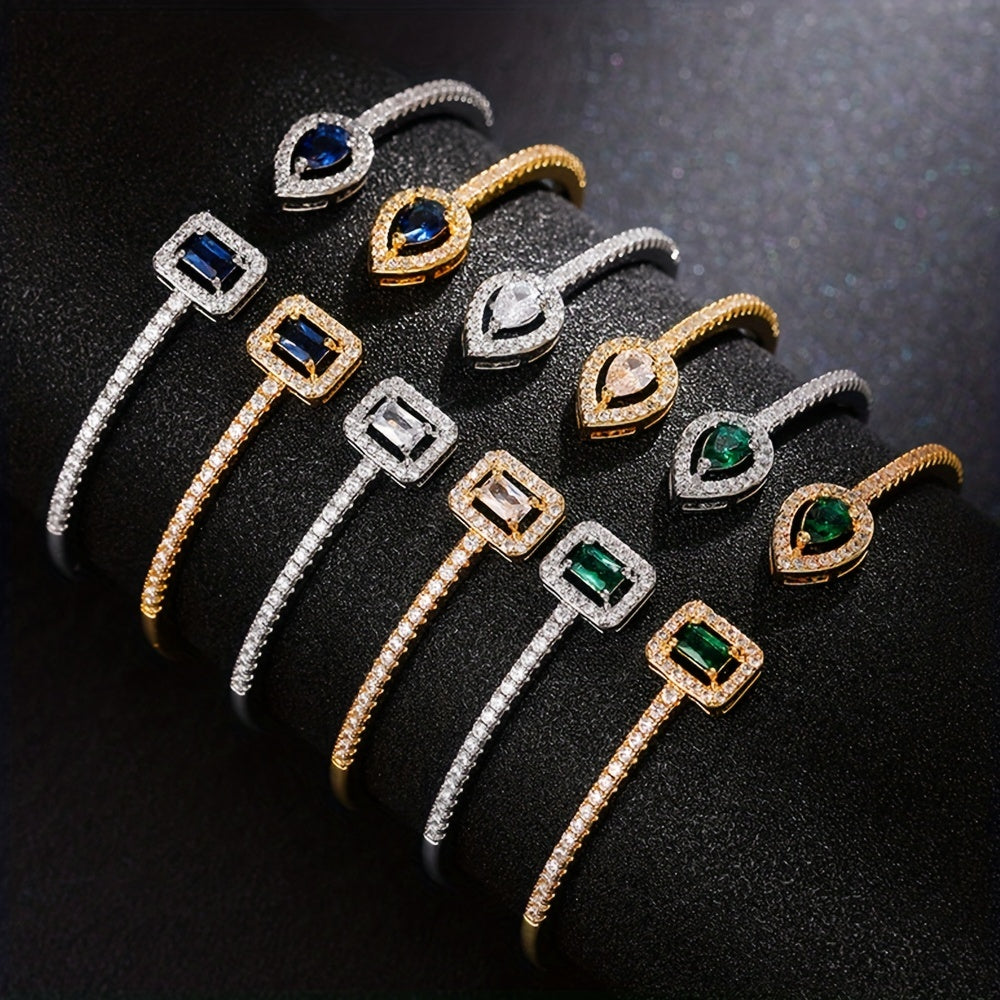 Womens Elegant Cubic Zirconia Geometric Cuff Bracelet