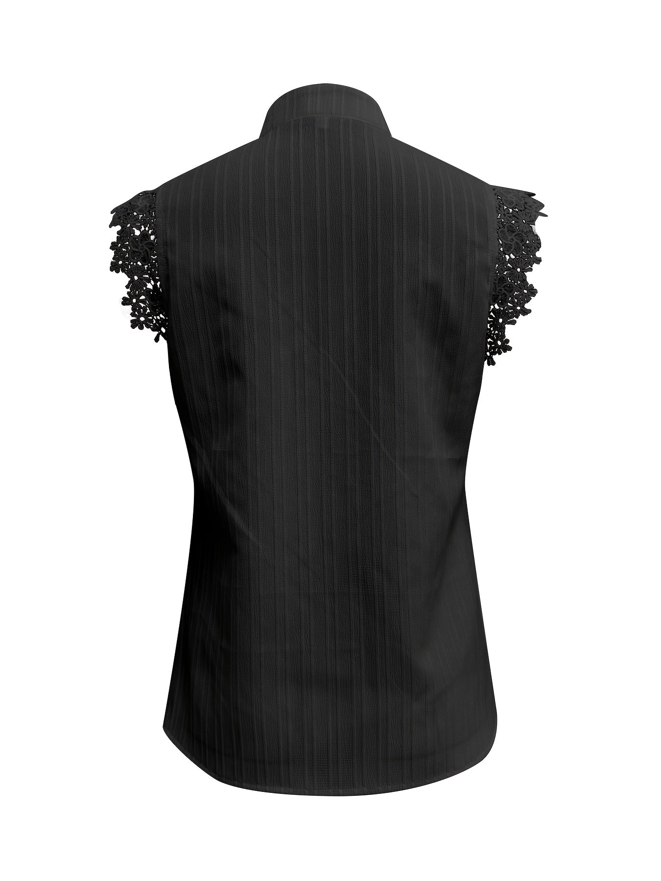 Womens Elegant V-Neck Sleeveless Button-Up Lace Detail Top