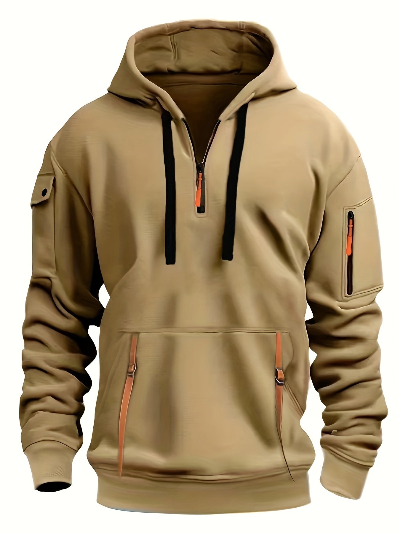 Mens Sporty Casual Hooded Ribbed Cuffs & Hem Solid Colour Sweatshirt