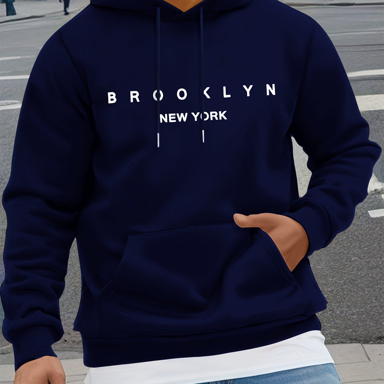 Mens Casual Comfy Classic Letter Print Drawstring Long Sleeve Sweatshirt Hoodie