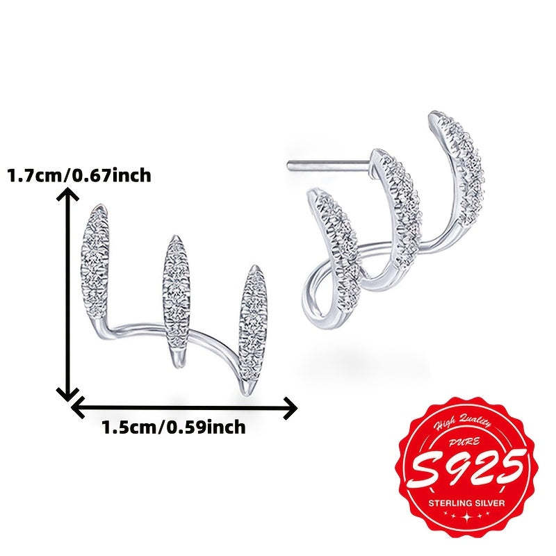 Womens 925Silver Hypoallergenic Three-Prong Curved Earrings
