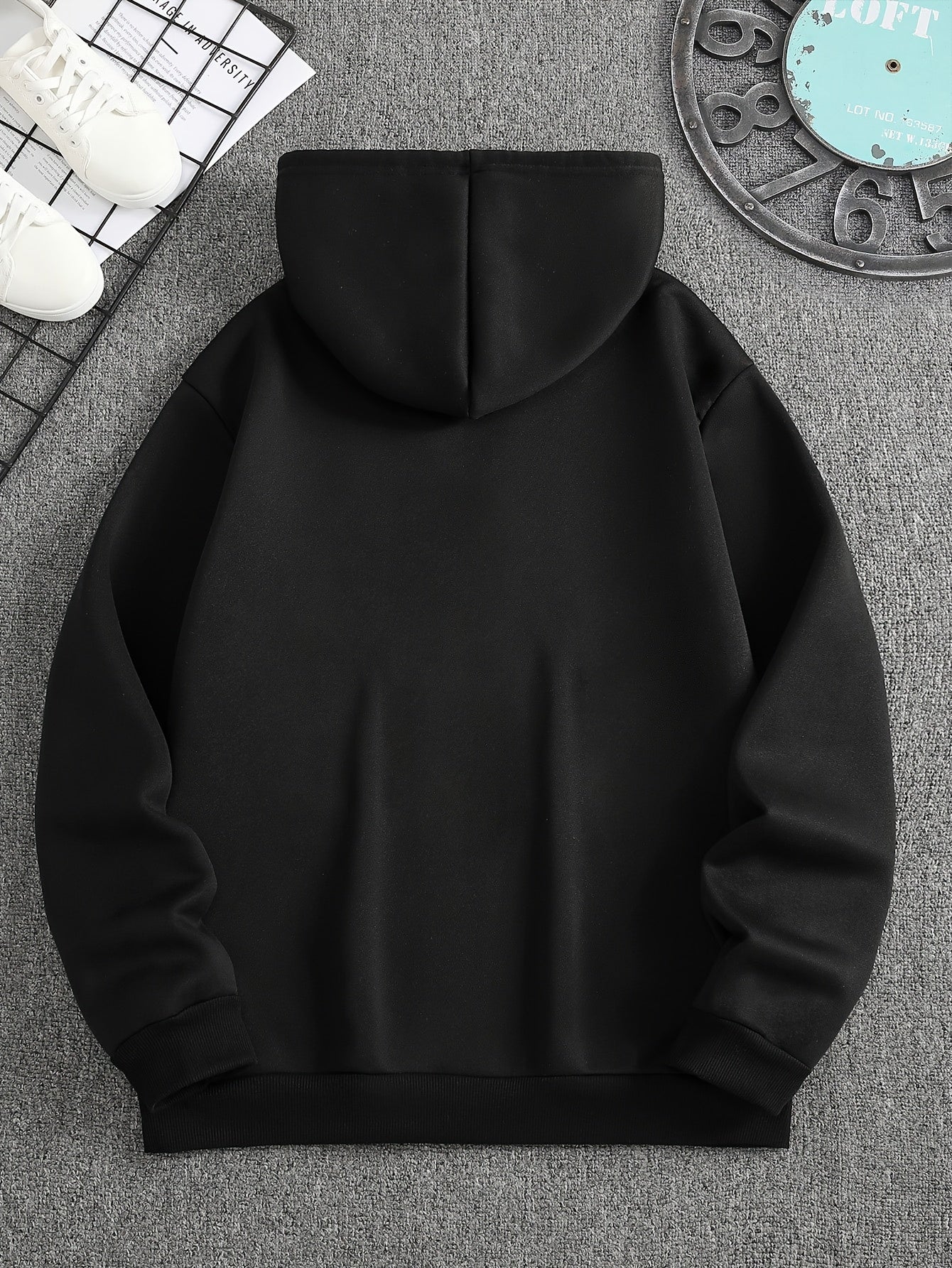 Mens Fleece-Lined Hooded Letter Print Oversized Casual Kangaroo Pocket Sweatshirt