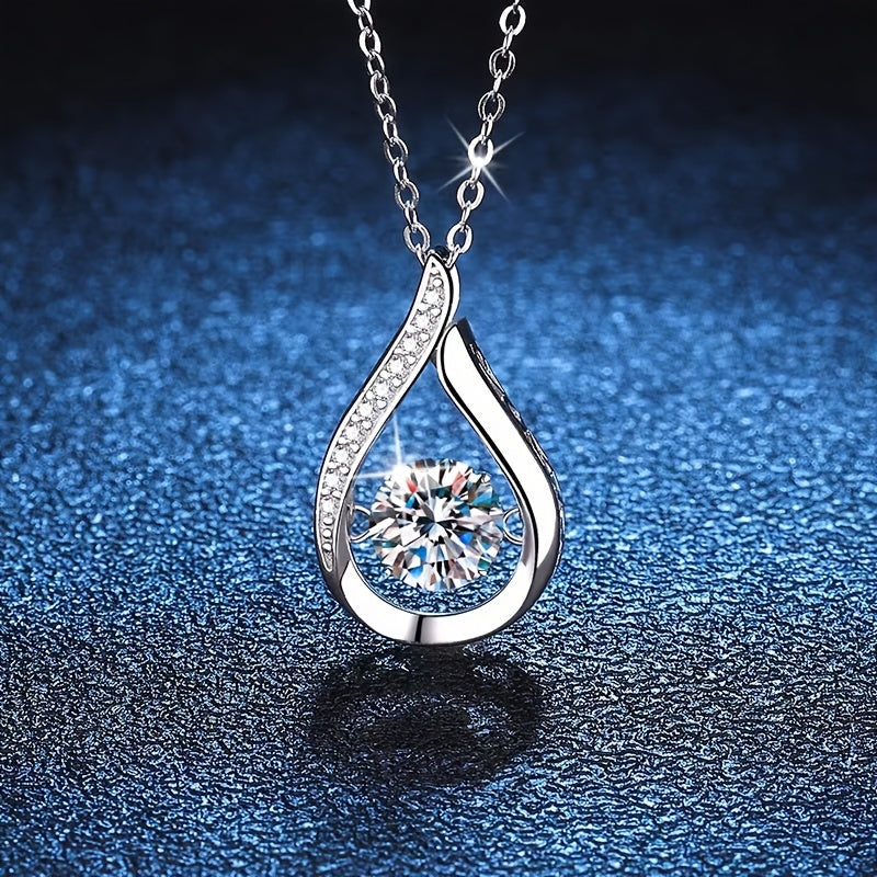 Womens Elegant Moissanite Sparkling Round-Cut Teardrop Design Pendant Necklace