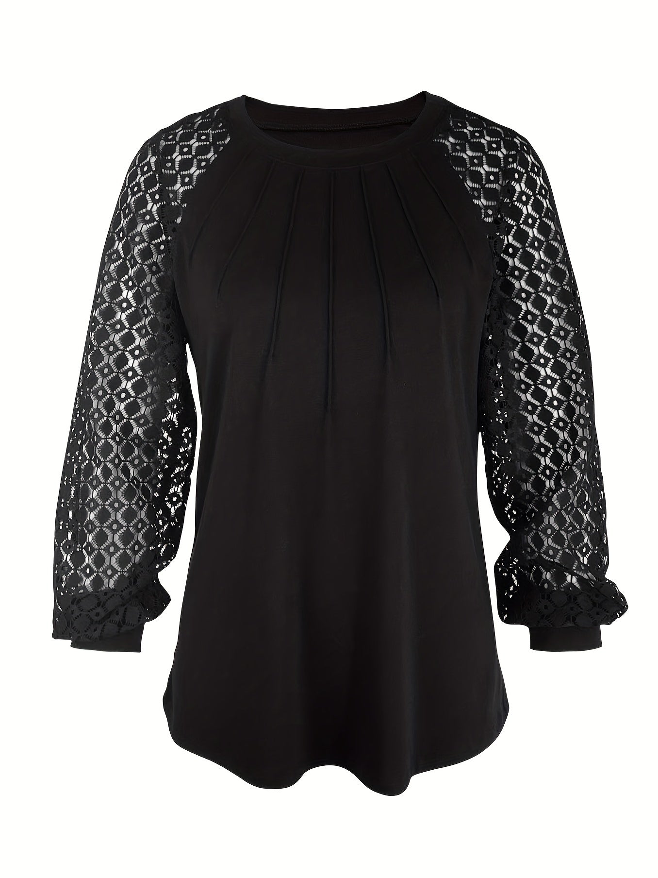Womens Elegant Long Sleeve Crew Neck Semi Sheer Top