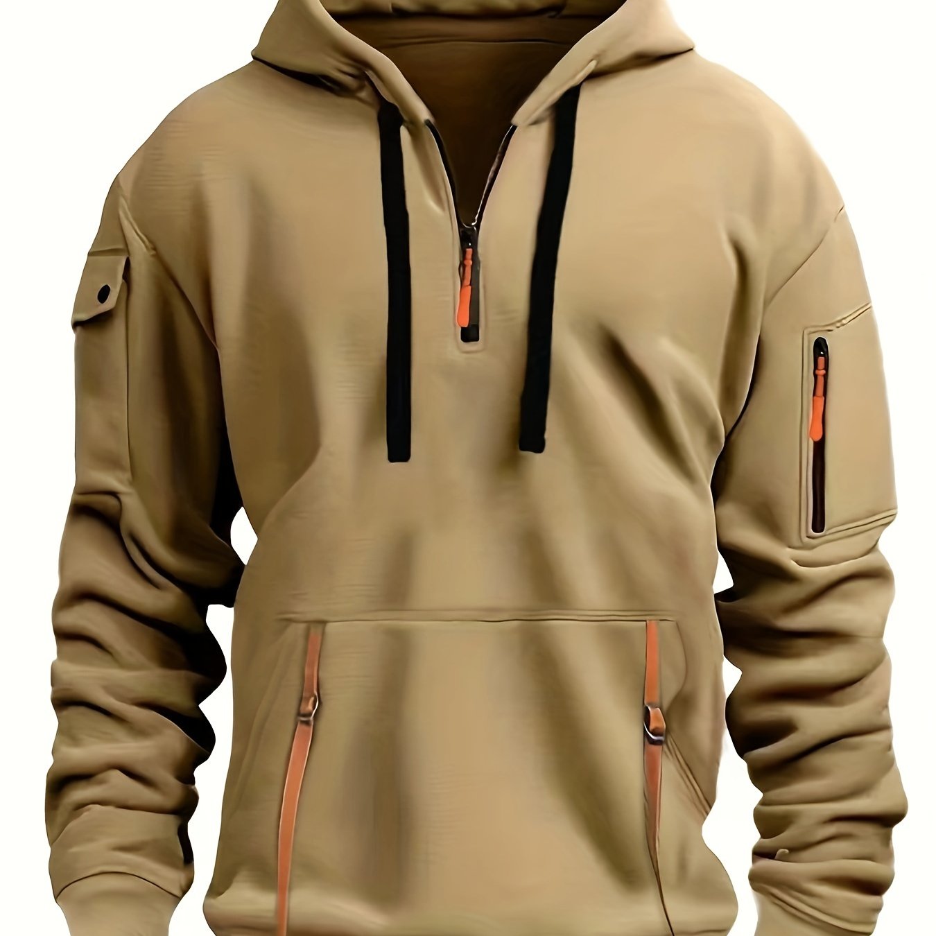 Mens Sporty Casual Hooded Ribbed Cuffs & Hem Solid Colour Sweatshirt