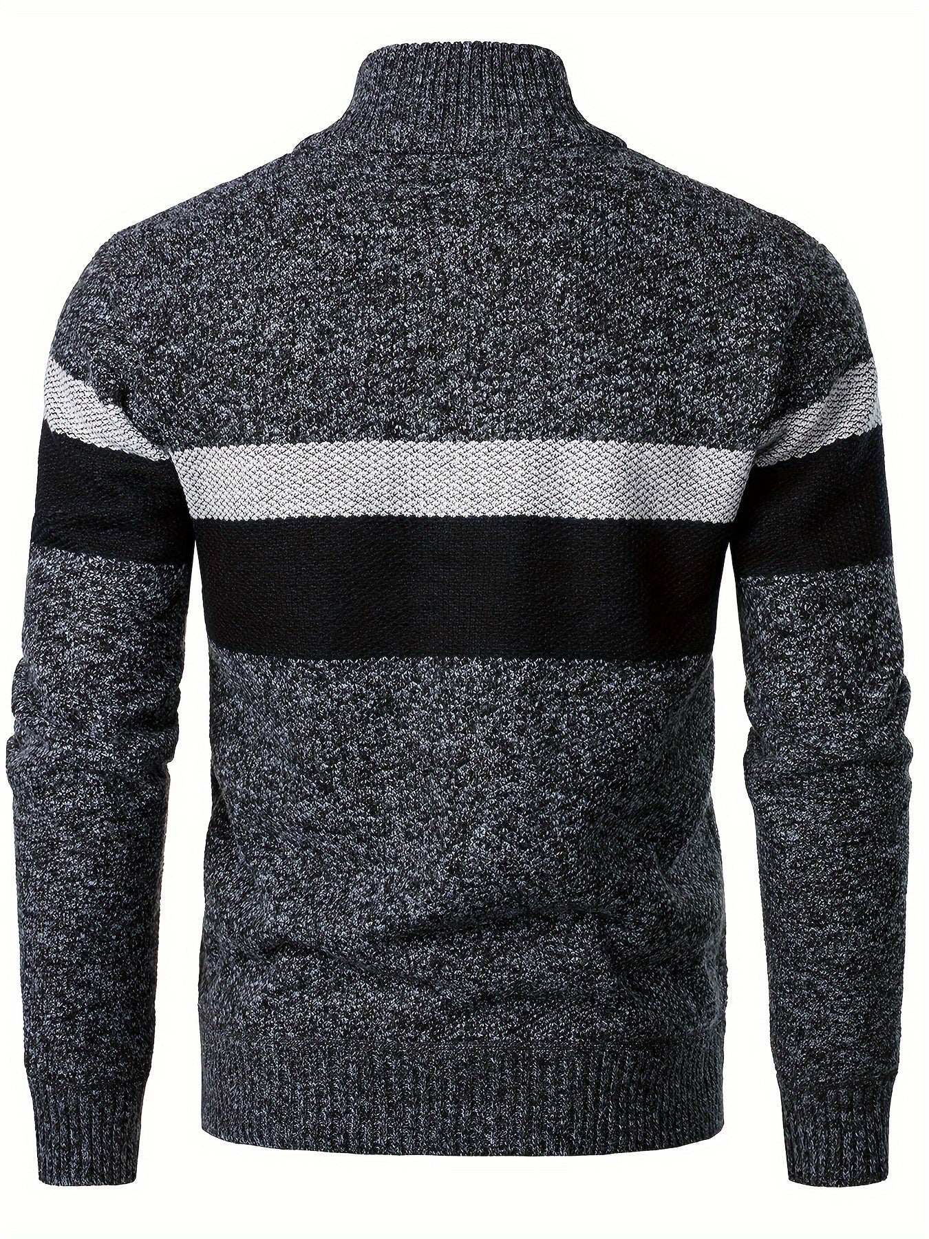 Mens Thick Fleece-Lined Casual Colour Block Stand Collar Knitted Half Zip Long Sleeved Sweater