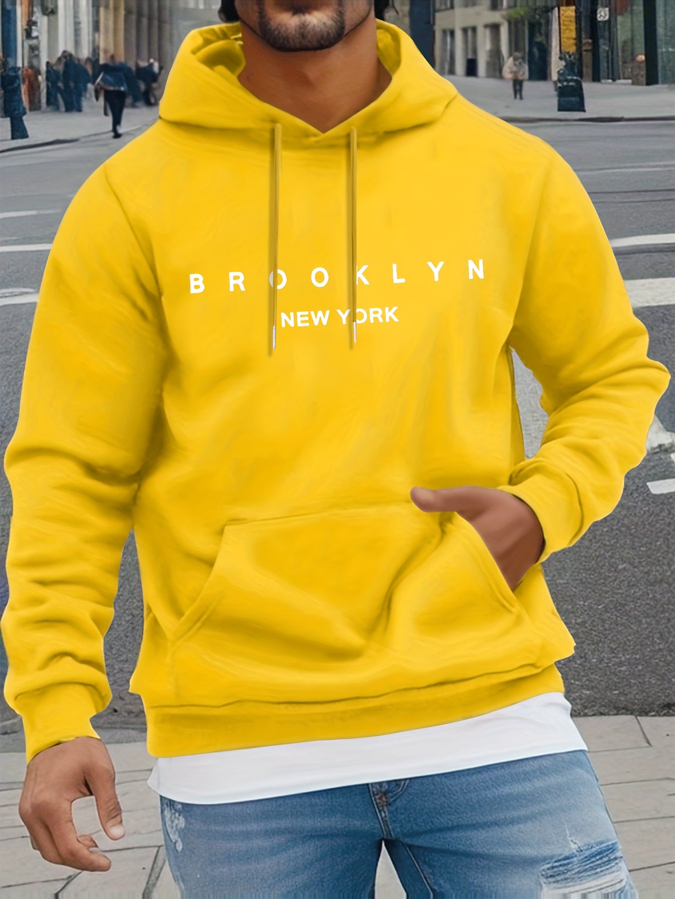 Mens Casual Comfy Classic Letter Print Drawstring Long Sleeve Sweatshirt Hoodie