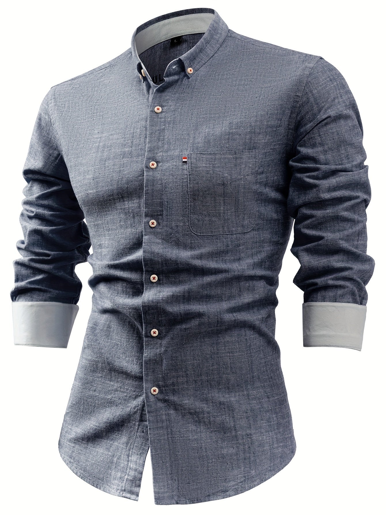 Mens Casual Button-Front Long Sleeve Classic Shirt