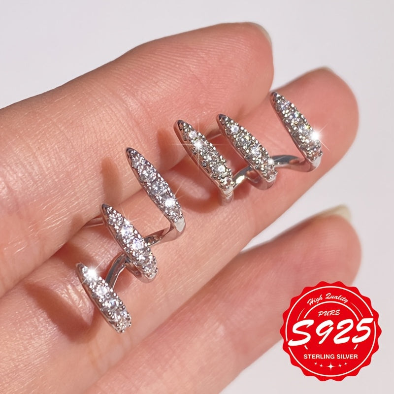 Womens 925Silver Hypoallergenic Three-Prong Curved Earrings