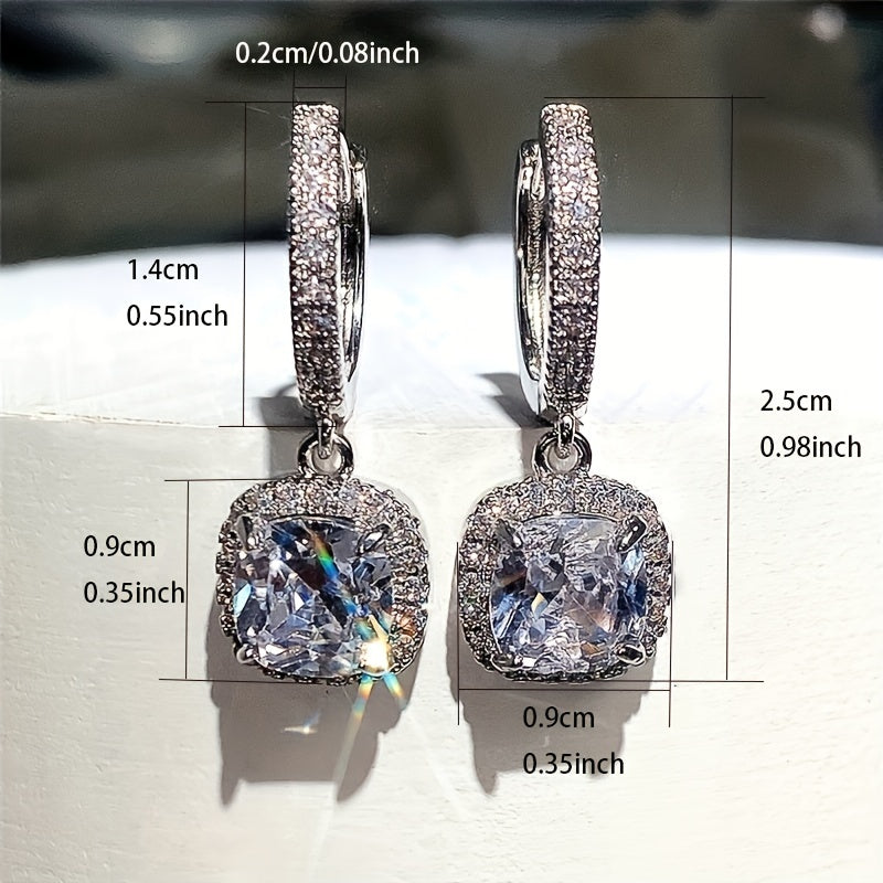 Womens Elegant White Gold Plated Square Zirconia Earrings