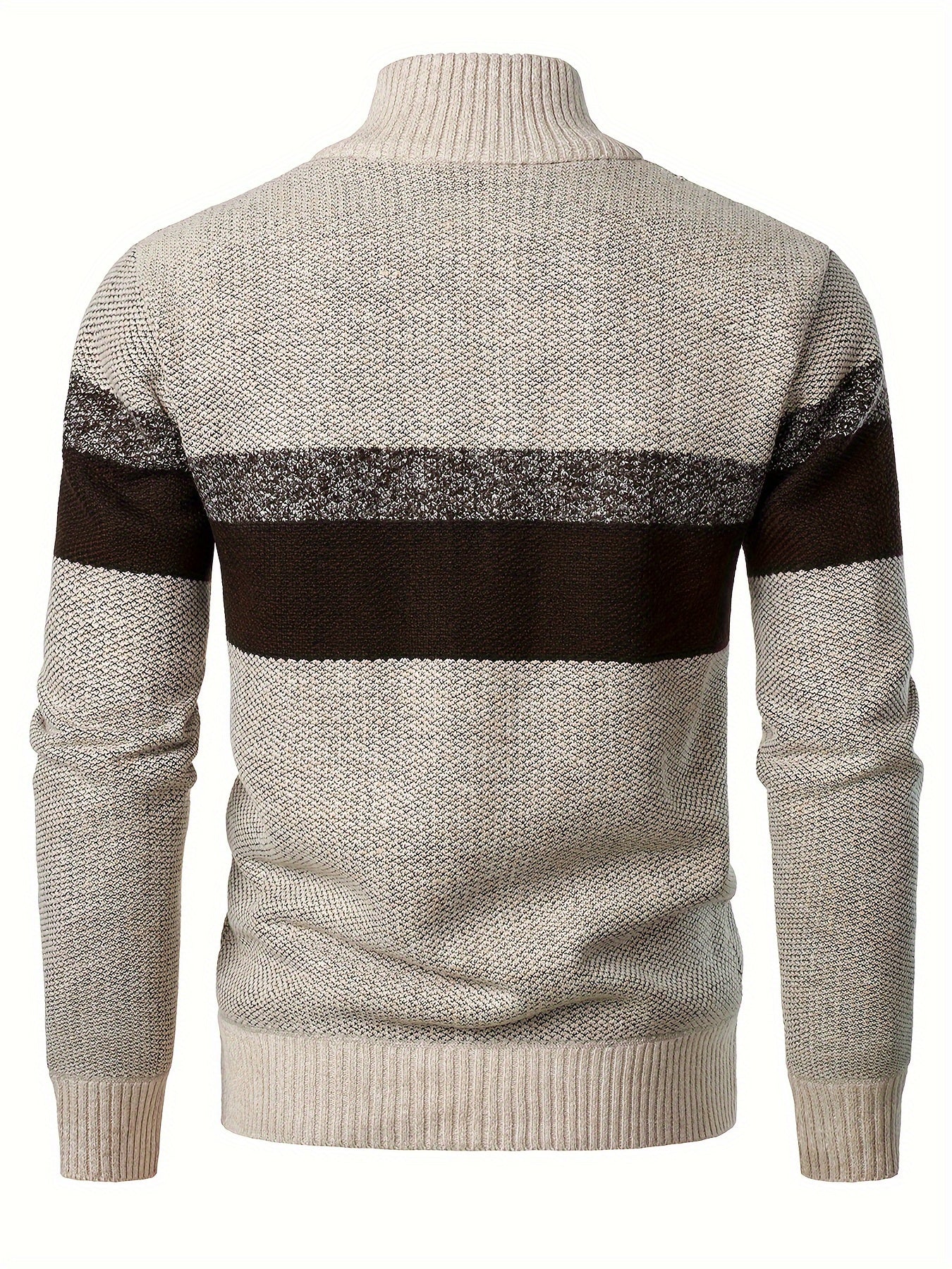 Mens Thick Fleece-Lined Casual Colour Block Stand Collar Knitted Half Zip Long Sleeved Sweater