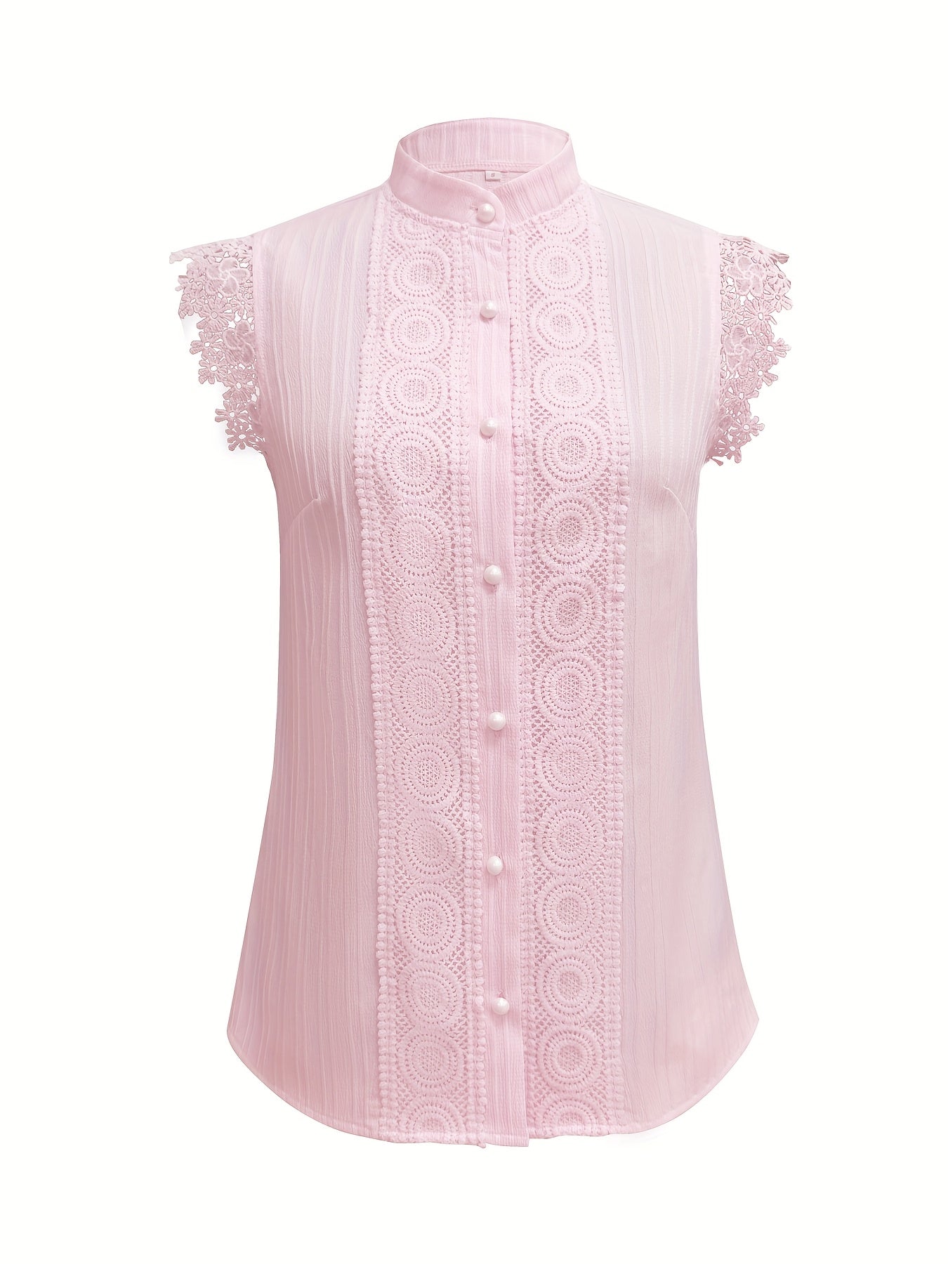 Womens Elegant V-Neck Sleeveless Button-Up Lace Detail Top