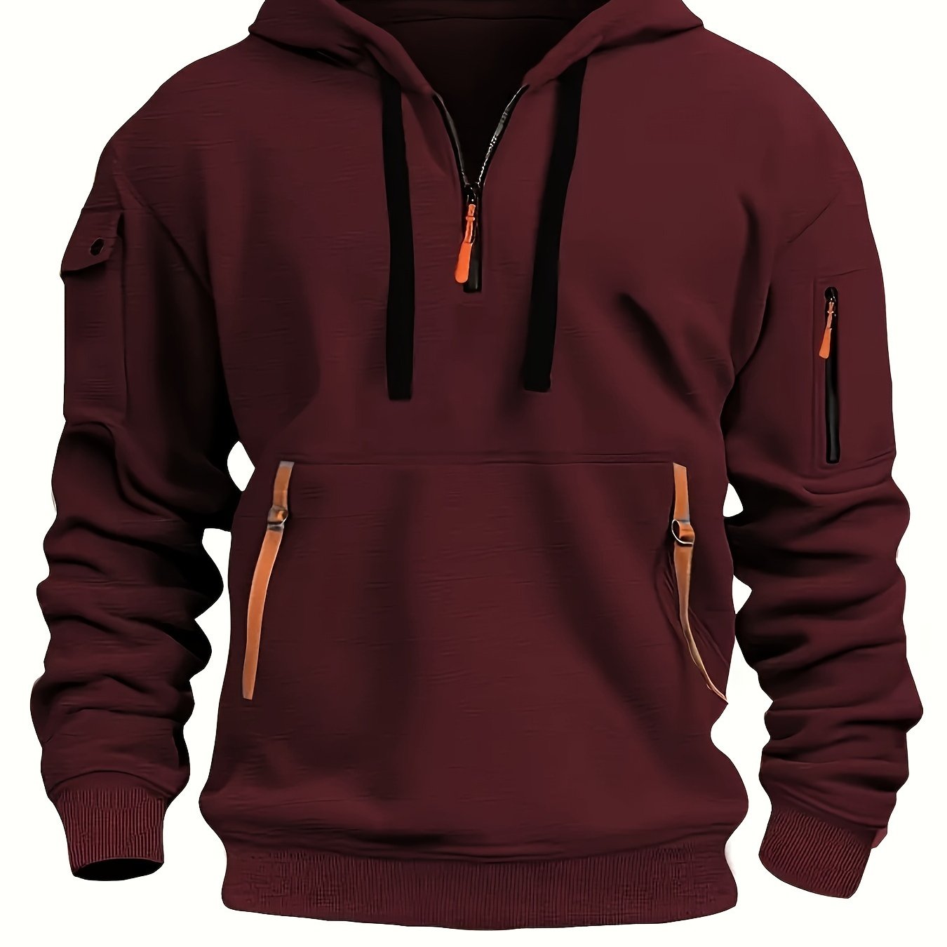 Mens Sporty Casual Hooded Ribbed Cuffs & Hem Solid Colour Sweatshirt