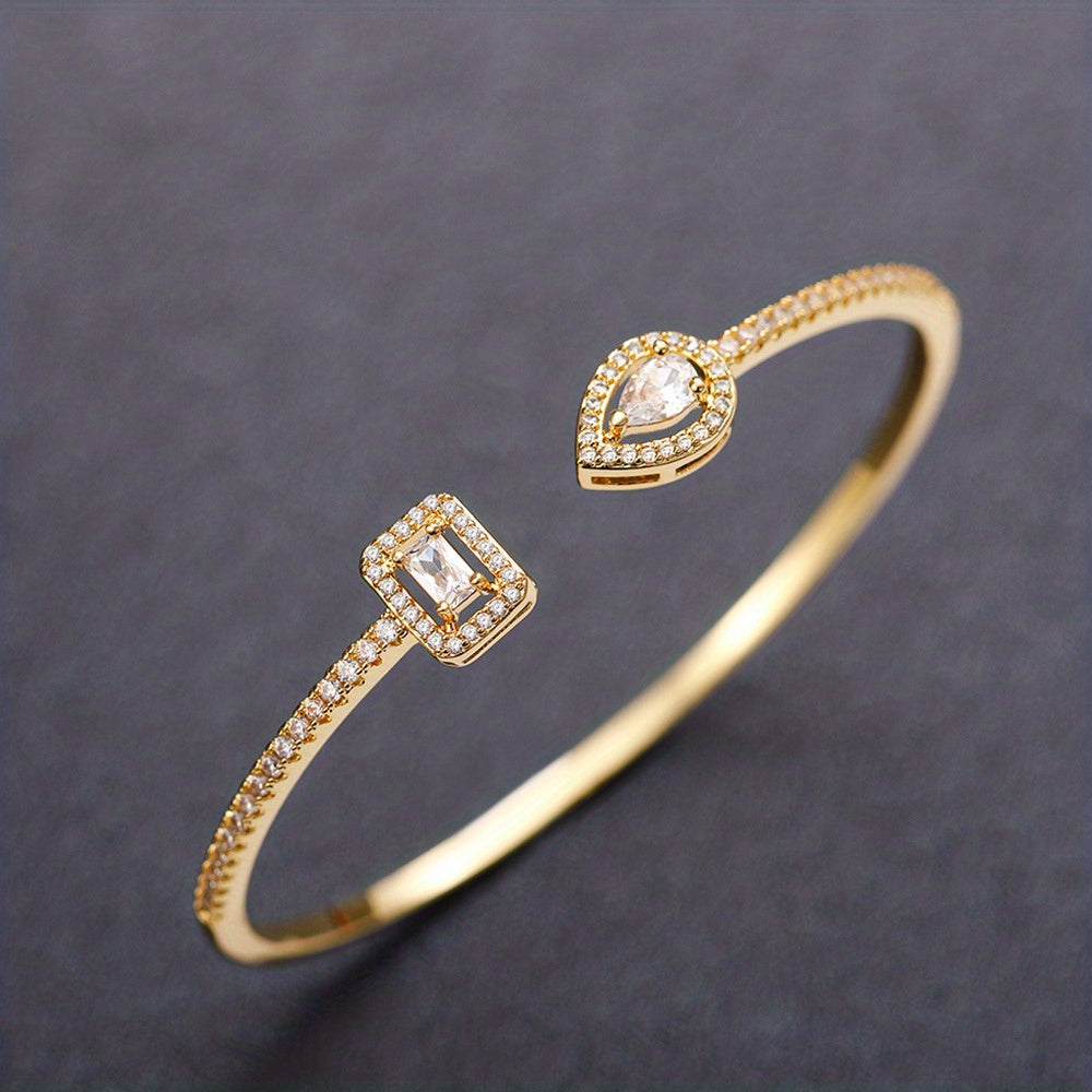 Womens Elegant Cubic Zirconia Geometric Cuff Bracelet