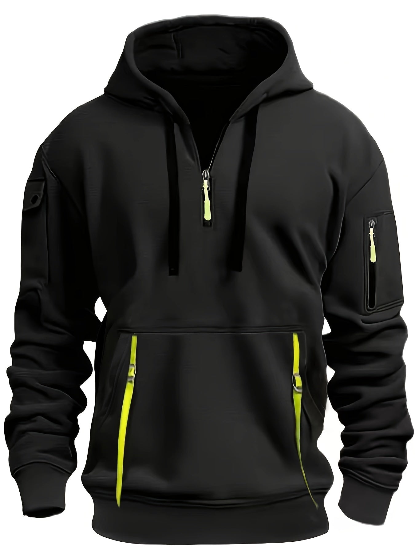 Mens Sporty Casual Hooded Ribbed Cuffs & Hem Solid Colour Sweatshirt