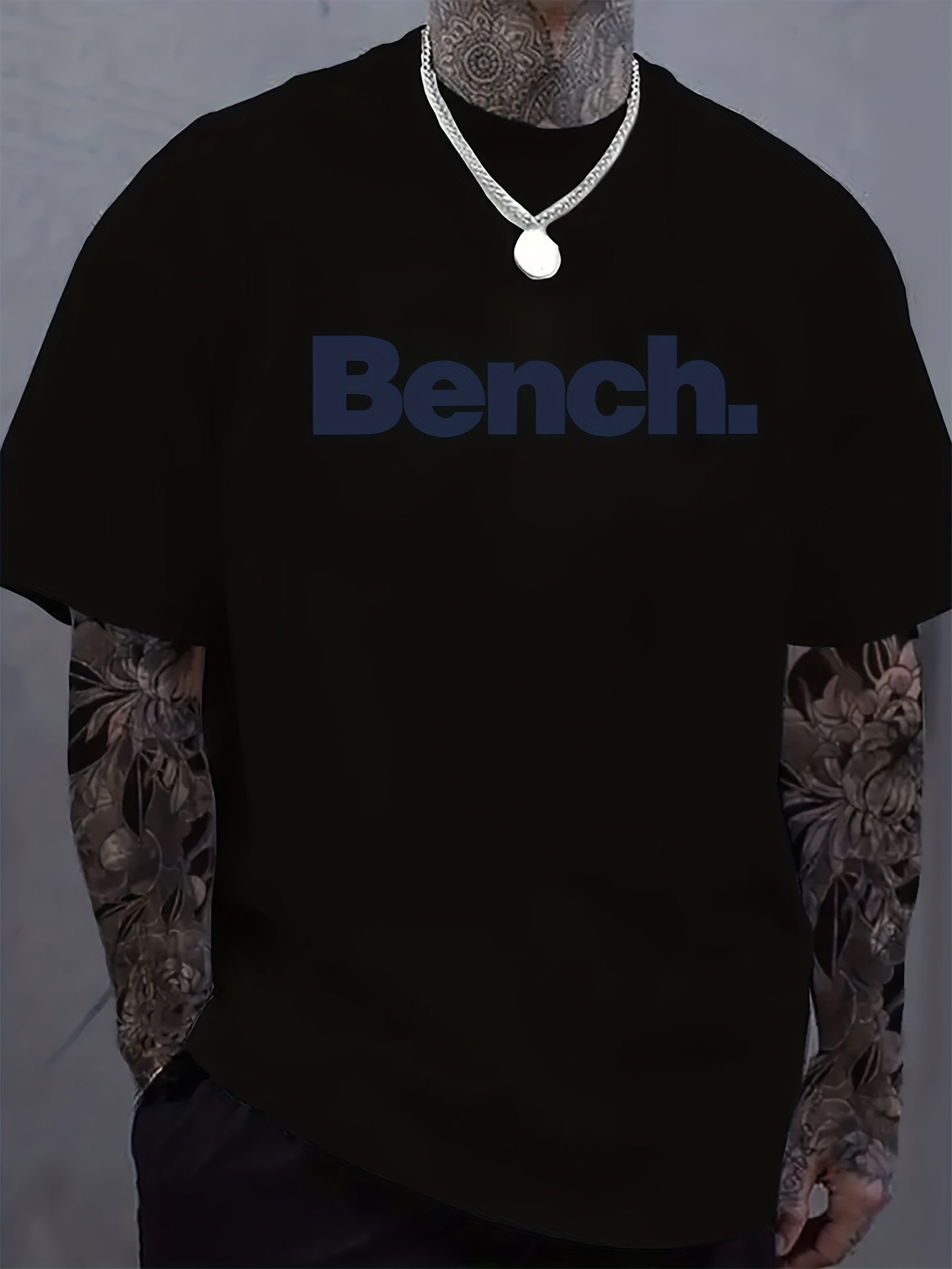 Mens Casual Crew Neck Short Sleeve BENCH Print Lightweight Breathable Tshirt