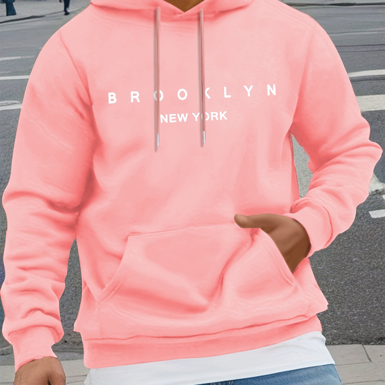 Mens Casual Comfy Classic Letter Print Drawstring Long Sleeve Sweatshirt Hoodie