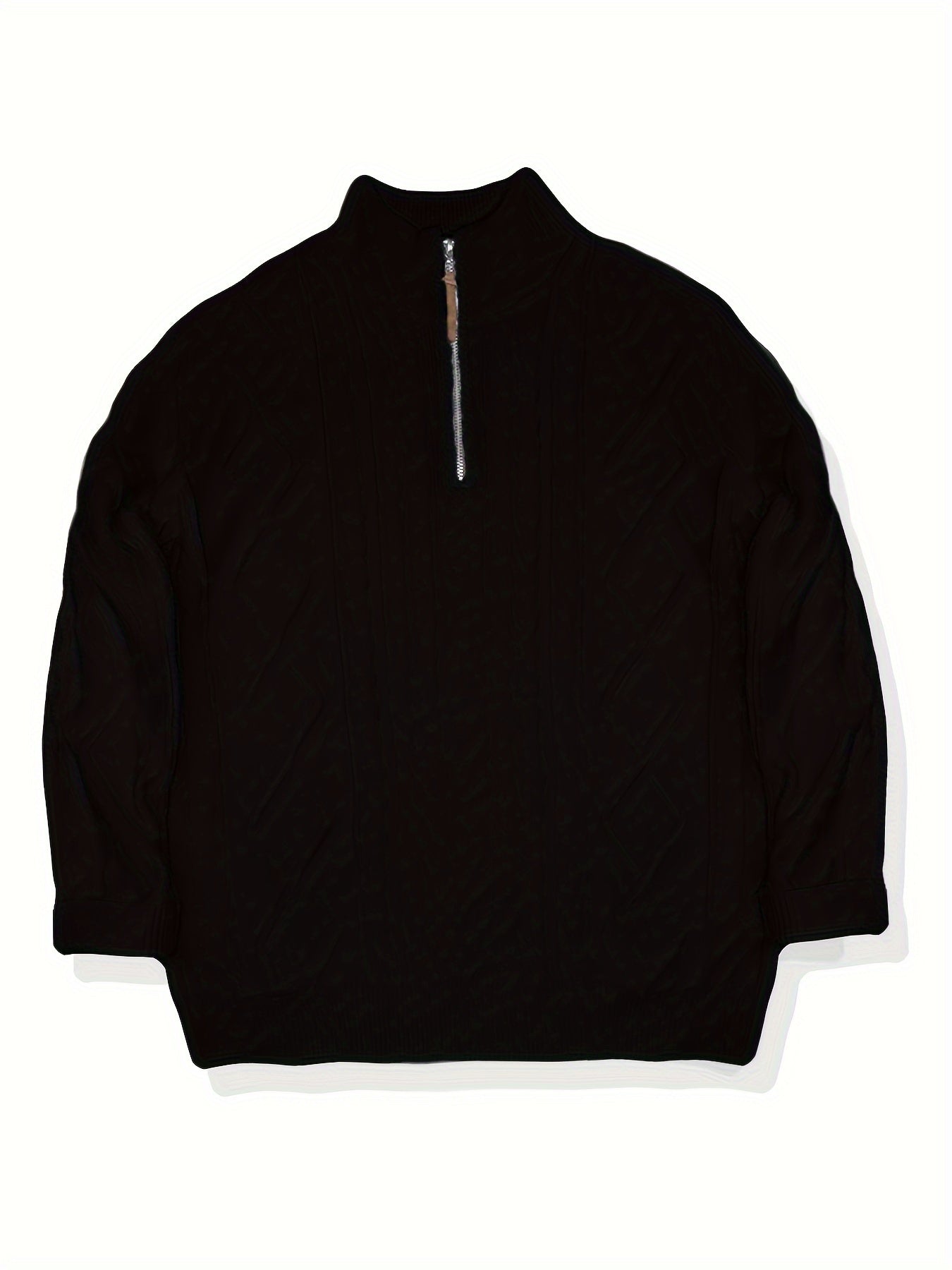 Mens Casual Half-High Collar Zip-Up Cable Knit Classic Pullover Sweater