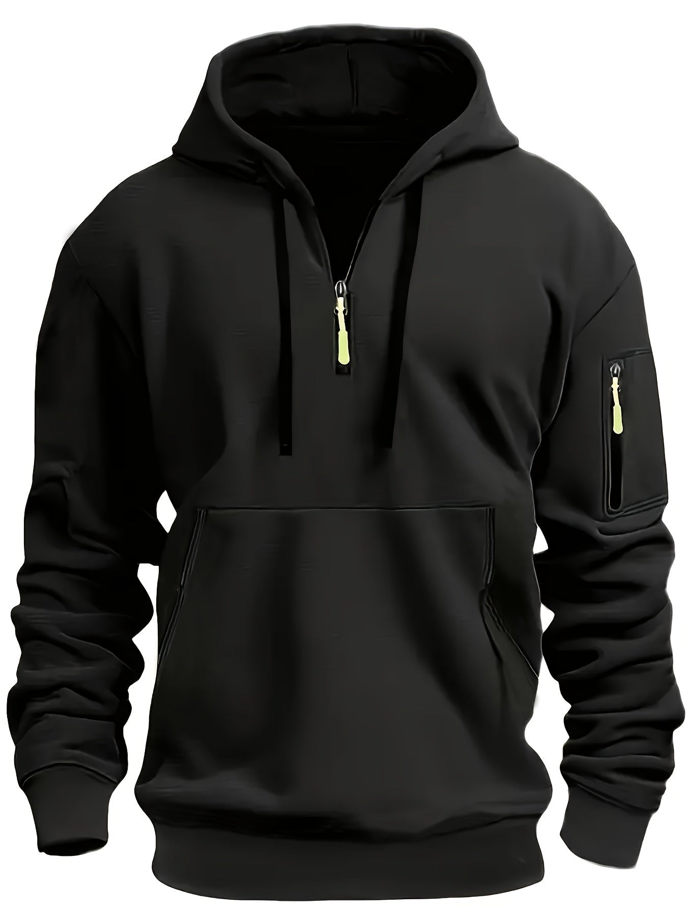 Mens Casual Front Zip-Up Ribbed Cuffs & Hem Regular Fit Minimalist Hooded Sweatshirt