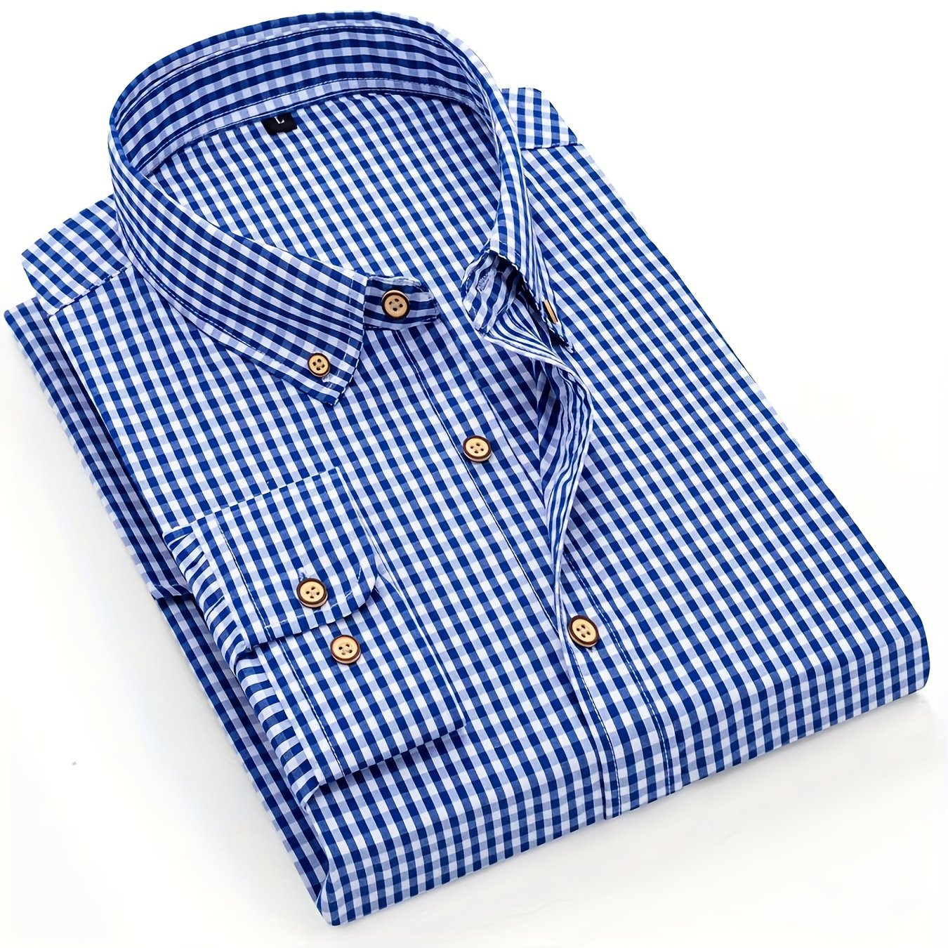 Mens Stylish Gingham Check Casual Long Sleeve Breathable Button-Up Shirt