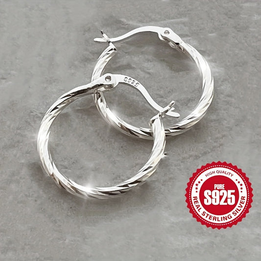 Womens 925 Sterling Silver Twisted Hoop Hypoallergenic Lightweight Classic Earrings