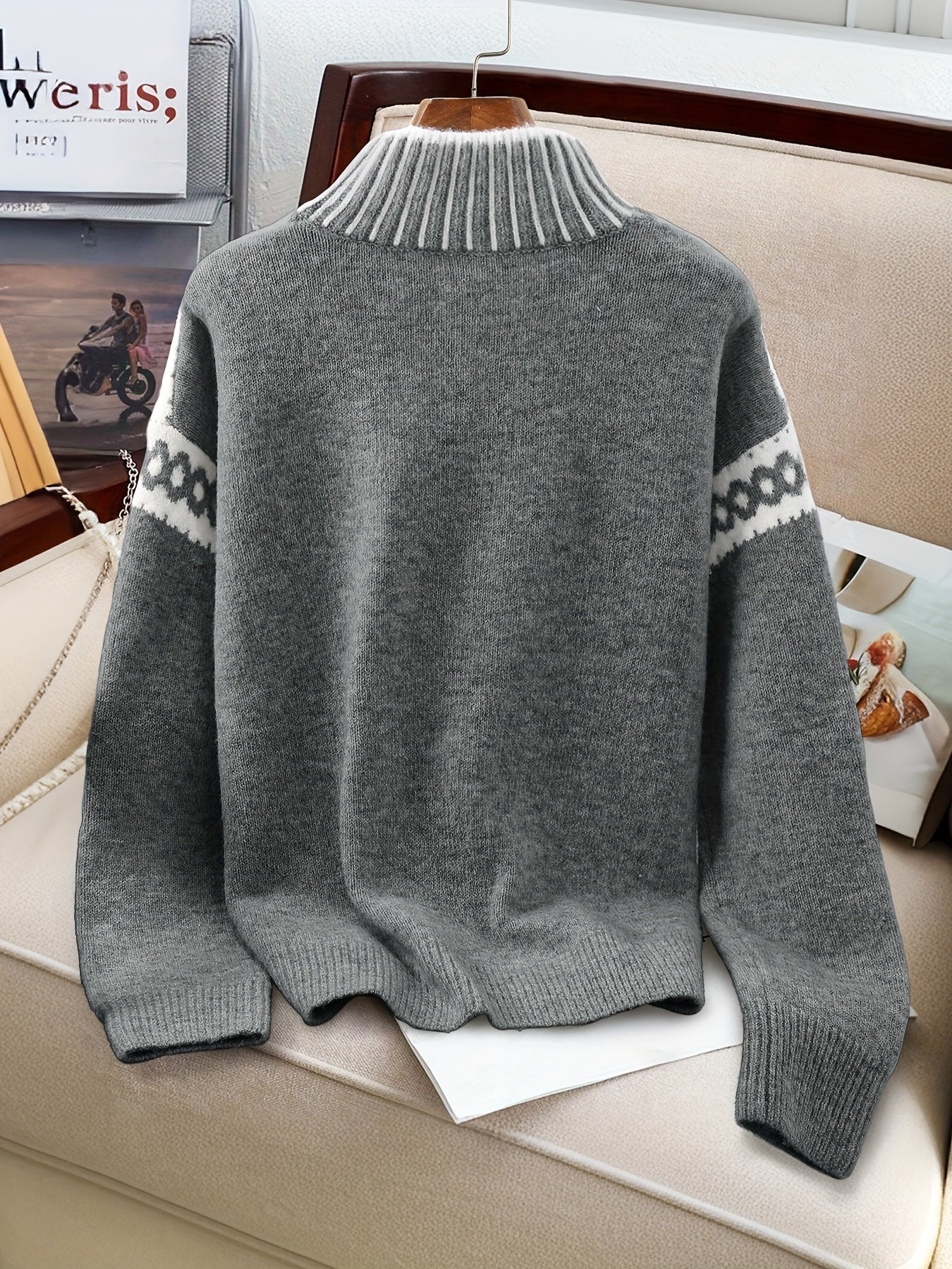 Womens Elegant Half-Turtleneck Knit Solid Colour Sweater