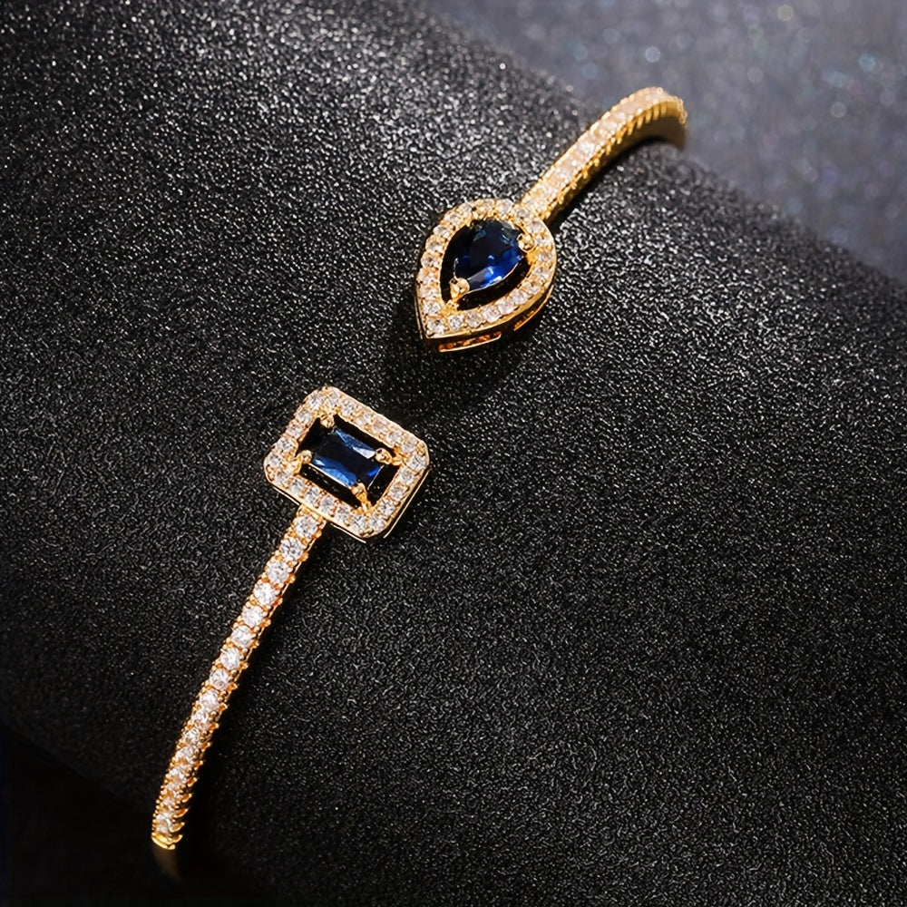 Womens Elegant Cubic Zirconia Geometric Cuff Bracelet