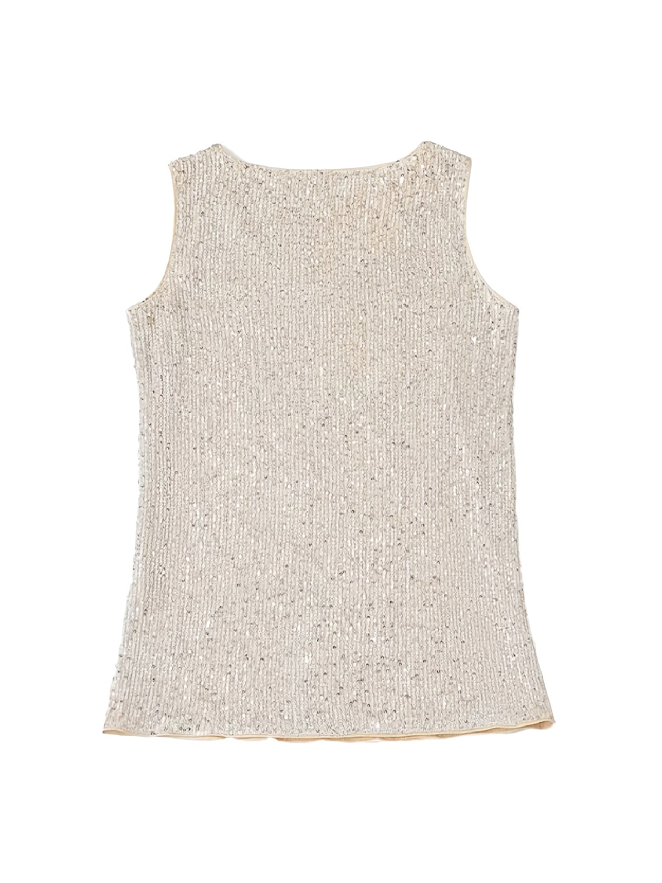 Womens Elegant Sequin V-Neck Knit Fabric Solid Colour Sleeveless Top