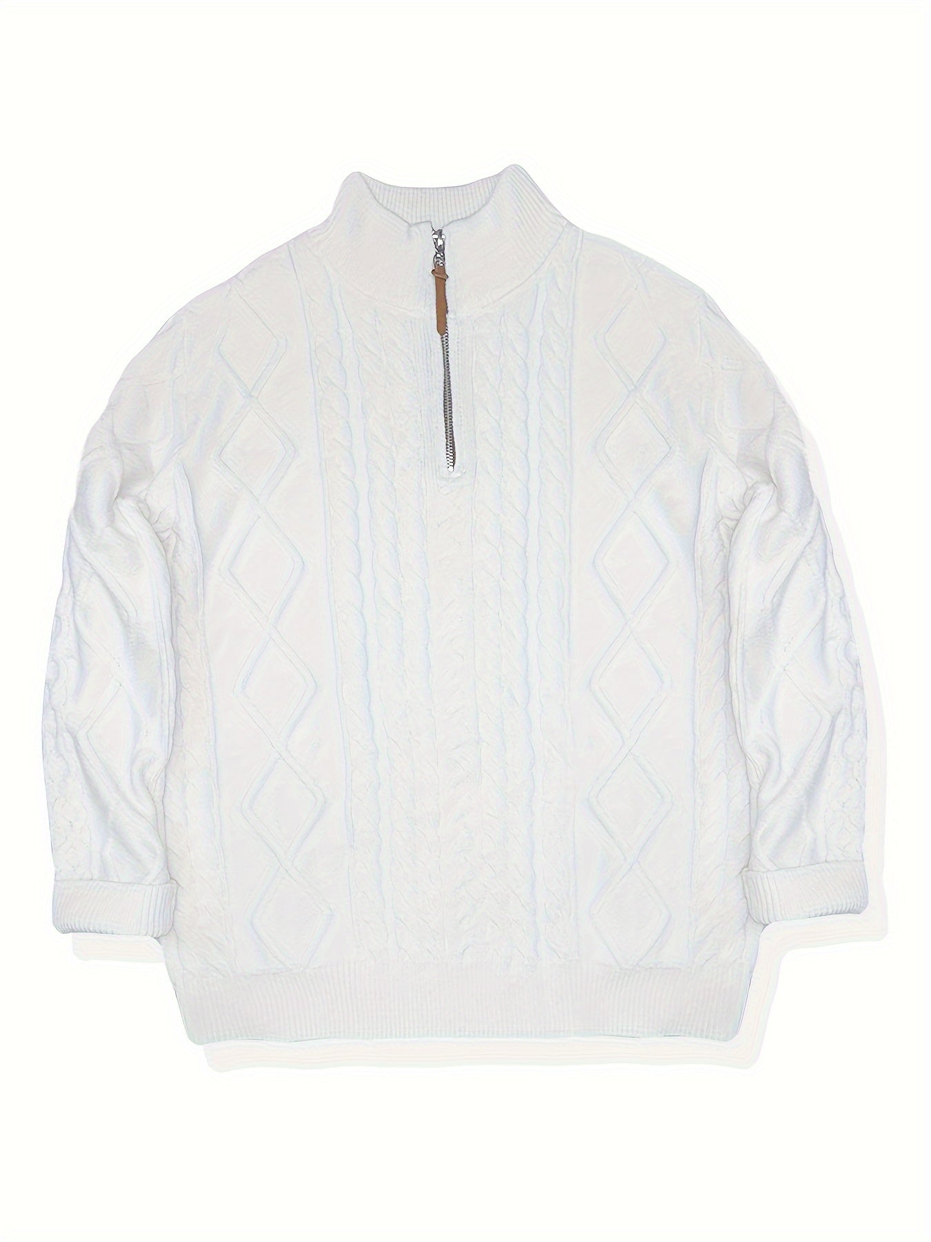 Mens Casual Half-High Collar Zip-Up Cable Knit Classic Pullover Sweater