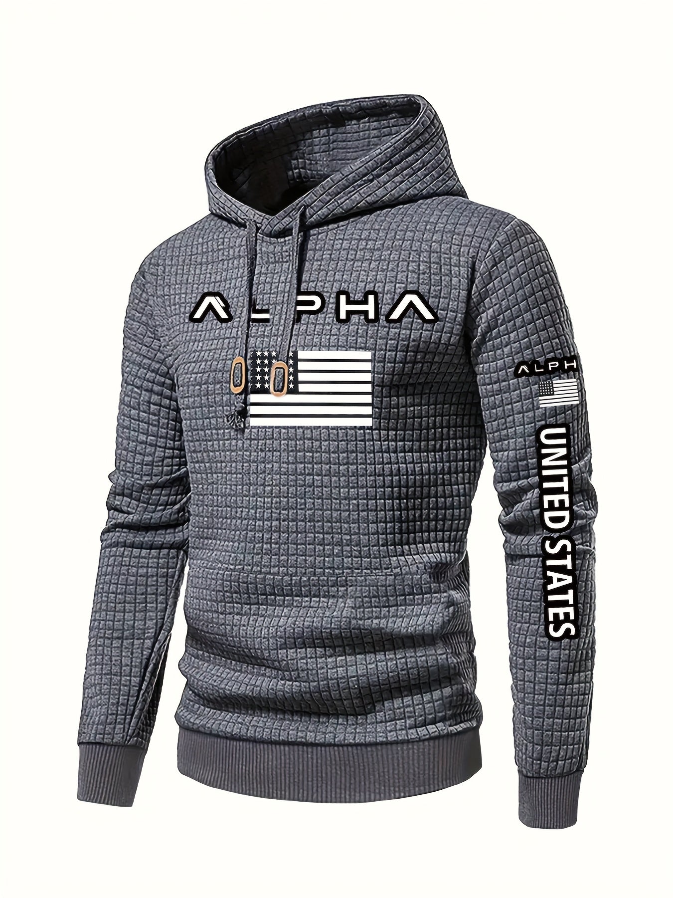 Mens Casual Graphic Letter Print Retro Hooded Loose Fit Sweatshirt