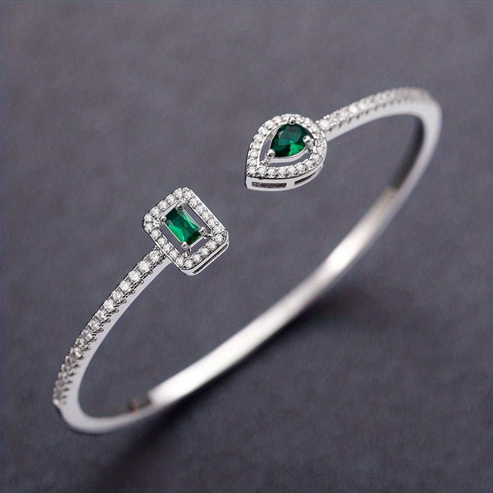 Womens Elegant Cubic Zirconia Geometric Cuff Bracelet