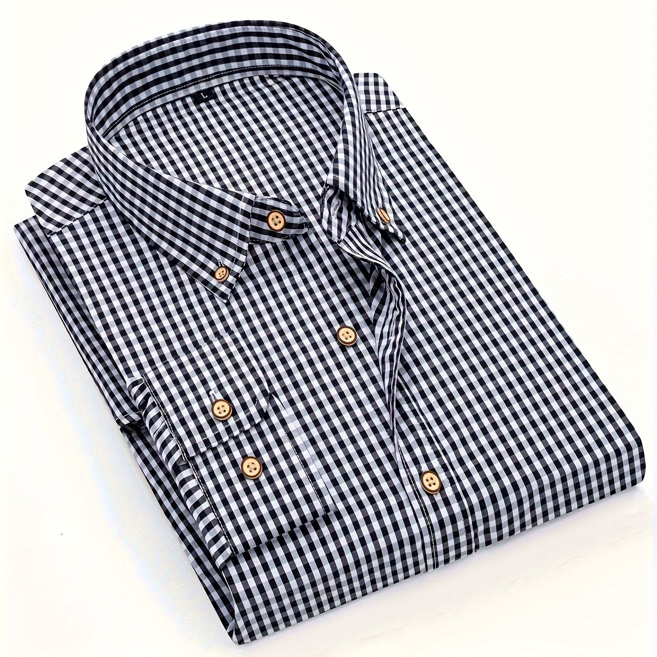 Mens Stylish Gingham Check Casual Long Sleeve Breathable Button-Up Shirt