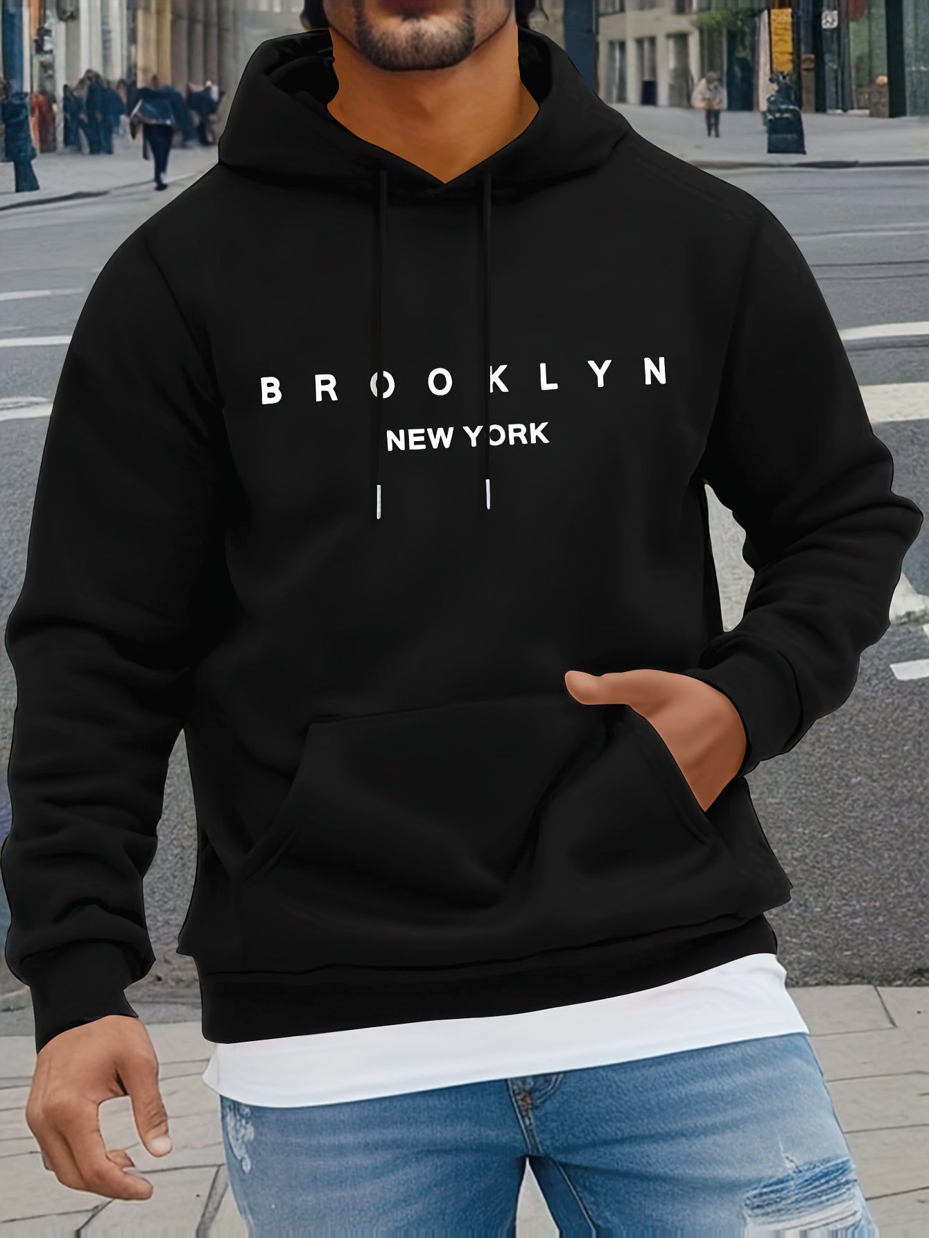 Mens Casual Comfy Classic Letter Print Drawstring Long Sleeve Sweatshirt Hoodie