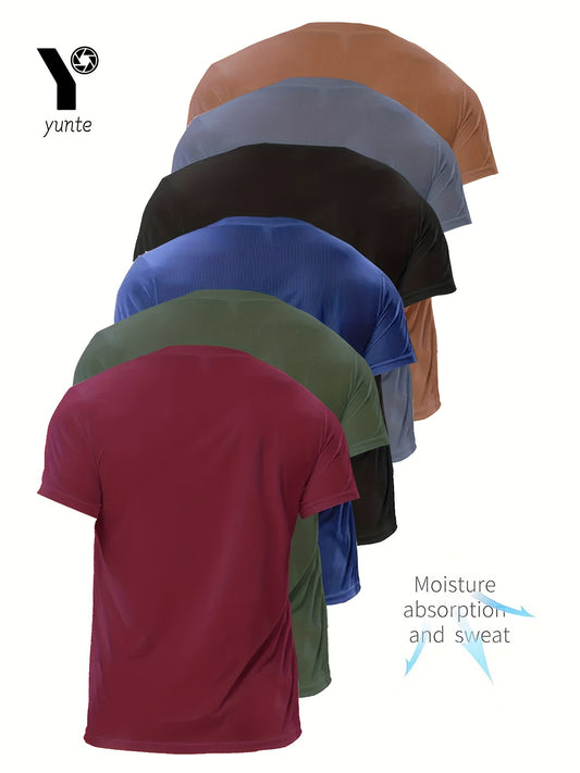 Mens 6-Pack Assorted Colour Lightweight Quick-Drying Breathable Crew Neck Top