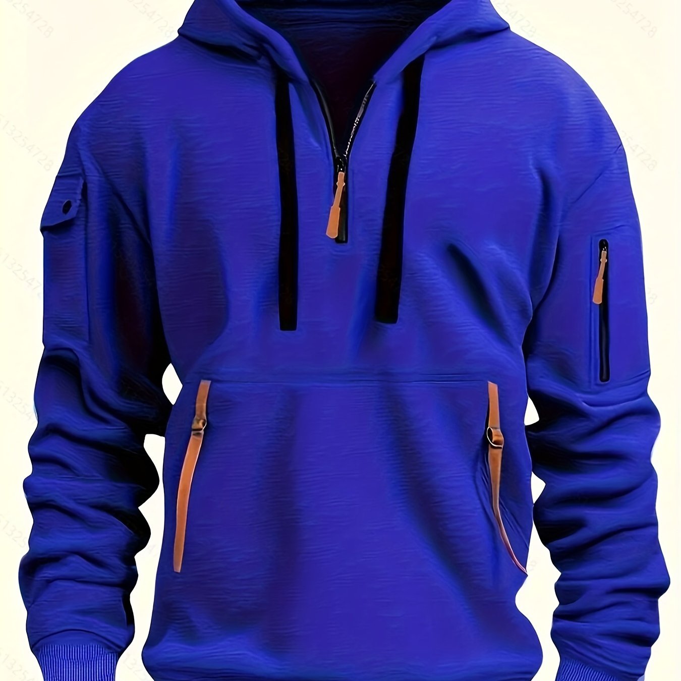 Mens Sporty Casual Hooded Ribbed Cuffs & Hem Solid Colour Sweatshirt