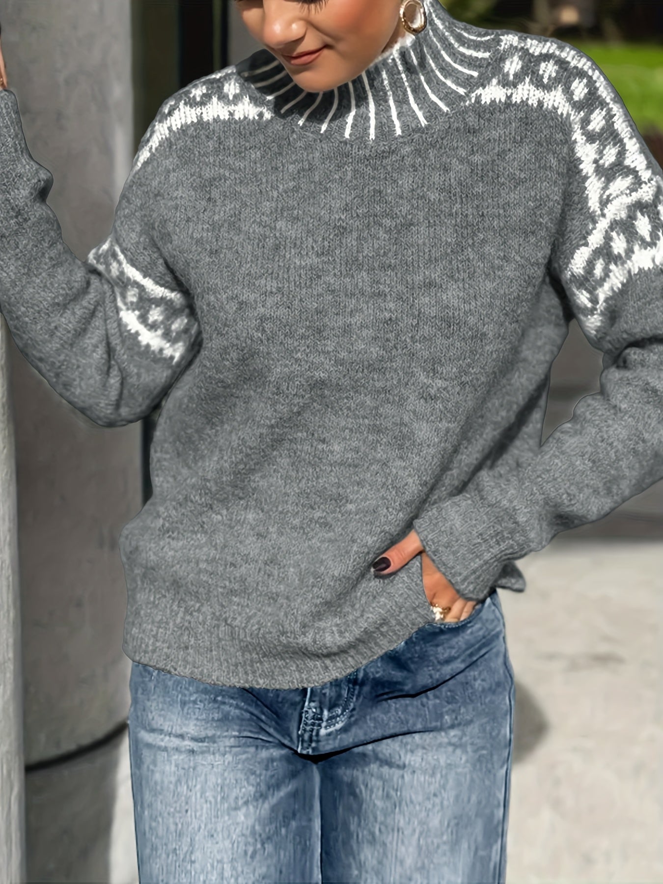 Womens Elegant Half-Turtleneck Knit Solid Colour Sweater