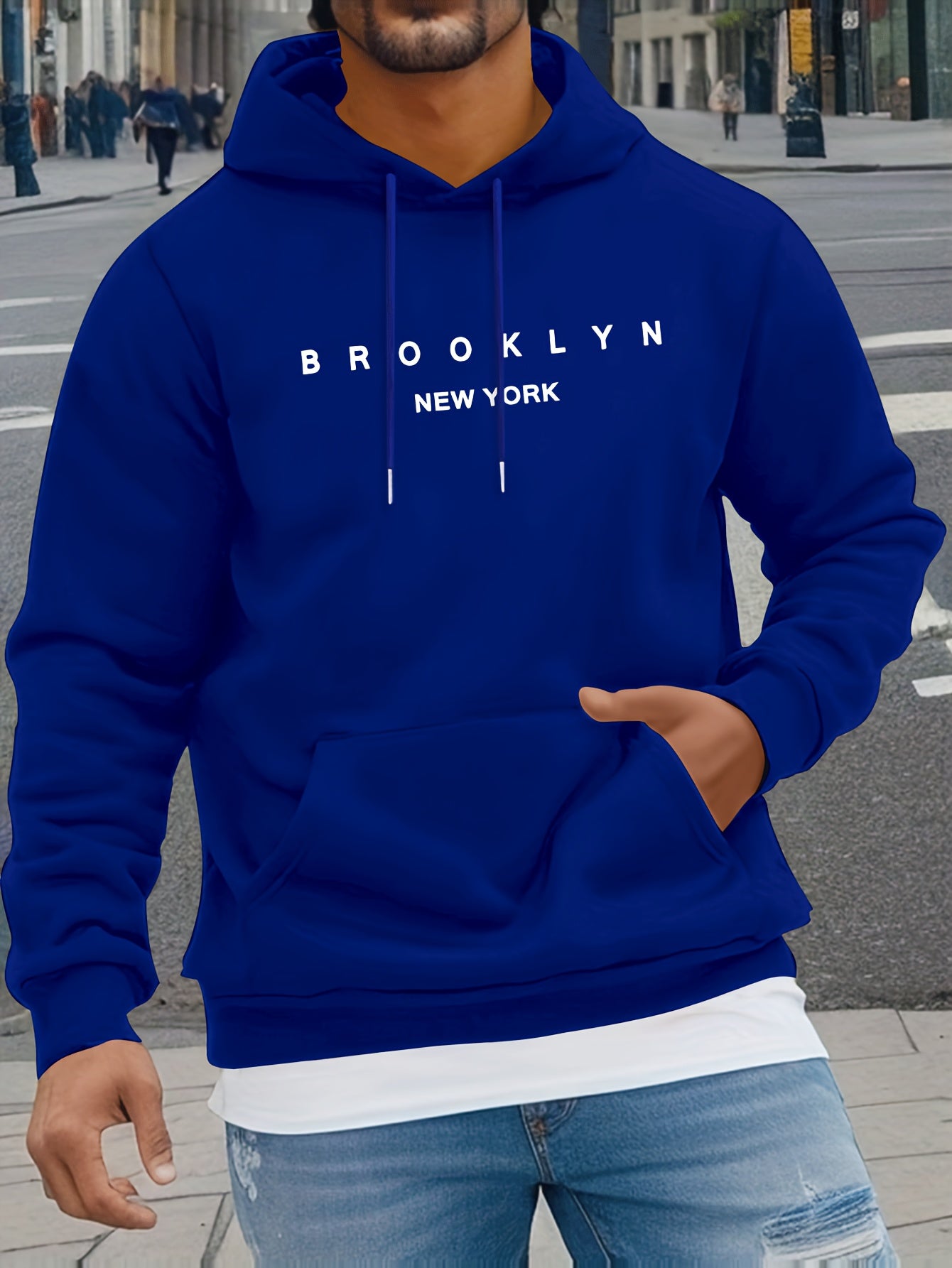 Mens Casual Comfy Classic Letter Print Drawstring Long Sleeve Sweatshirt Hoodie