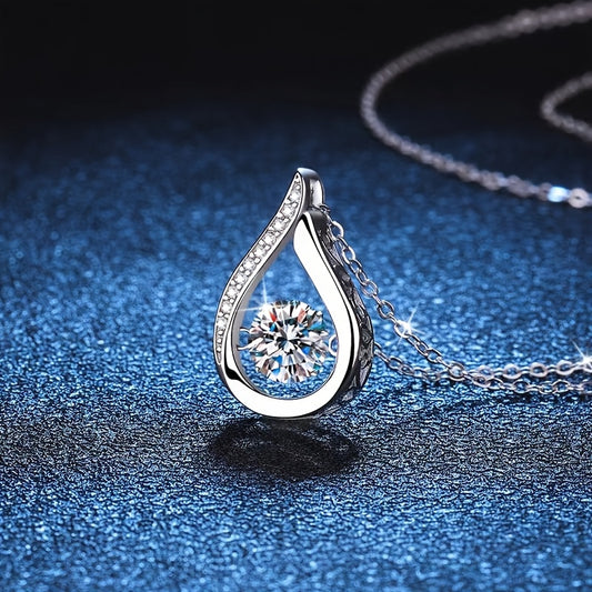 Womens Elegant Moissanite Sparkling Round-Cut Teardrop Design Pendant Necklace