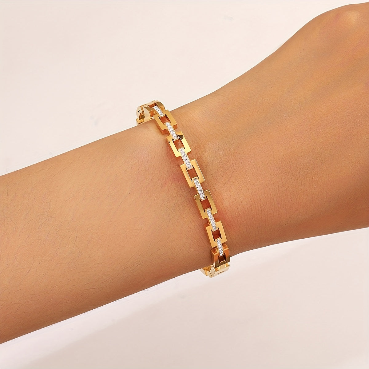 Womens 18K Gold Plated Elegant Rhinestone Studded Infinity Bangle Bracelet