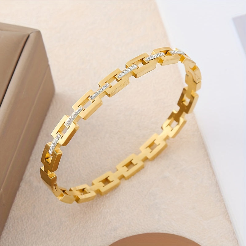 Womens 18K Gold Plated Elegant Rhinestone Studded Infinity Bangle Bracelet