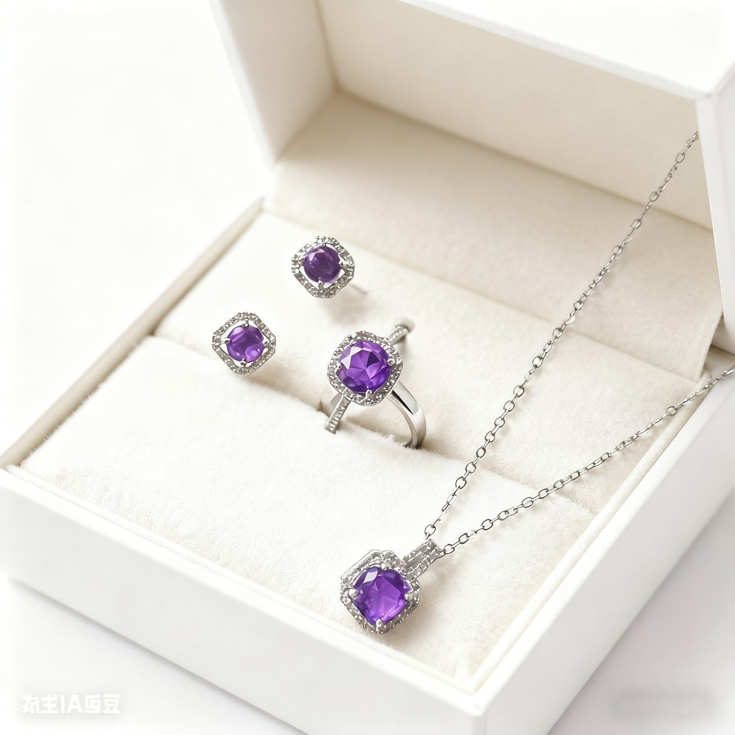 Womens Elegant 3pcs 925 Silver Plated Moissanite Jewellery Set