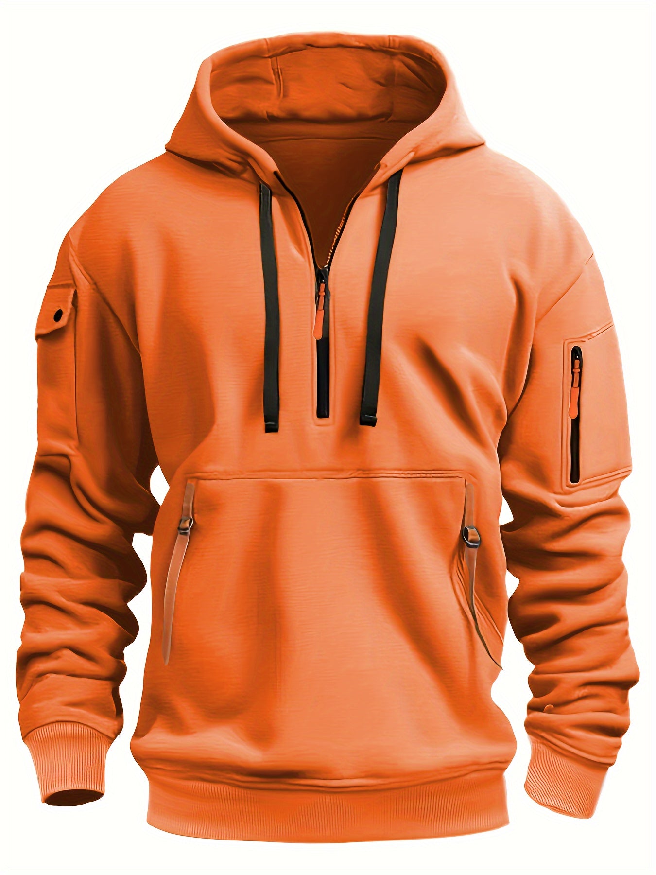 Mens Sporty Casual Hooded Ribbed Cuffs & Hem Solid Colour Sweatshirt