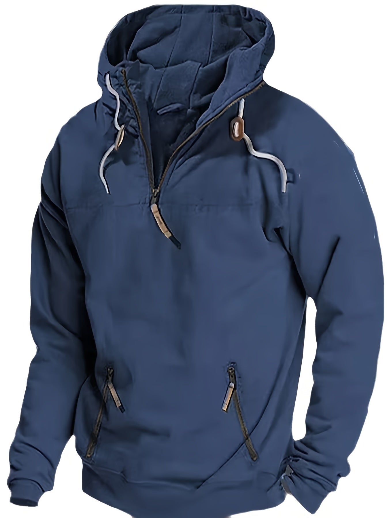 Mens Casual Long Sleeve Solid Colour 1/4 Zip Hooded Sweatshirt